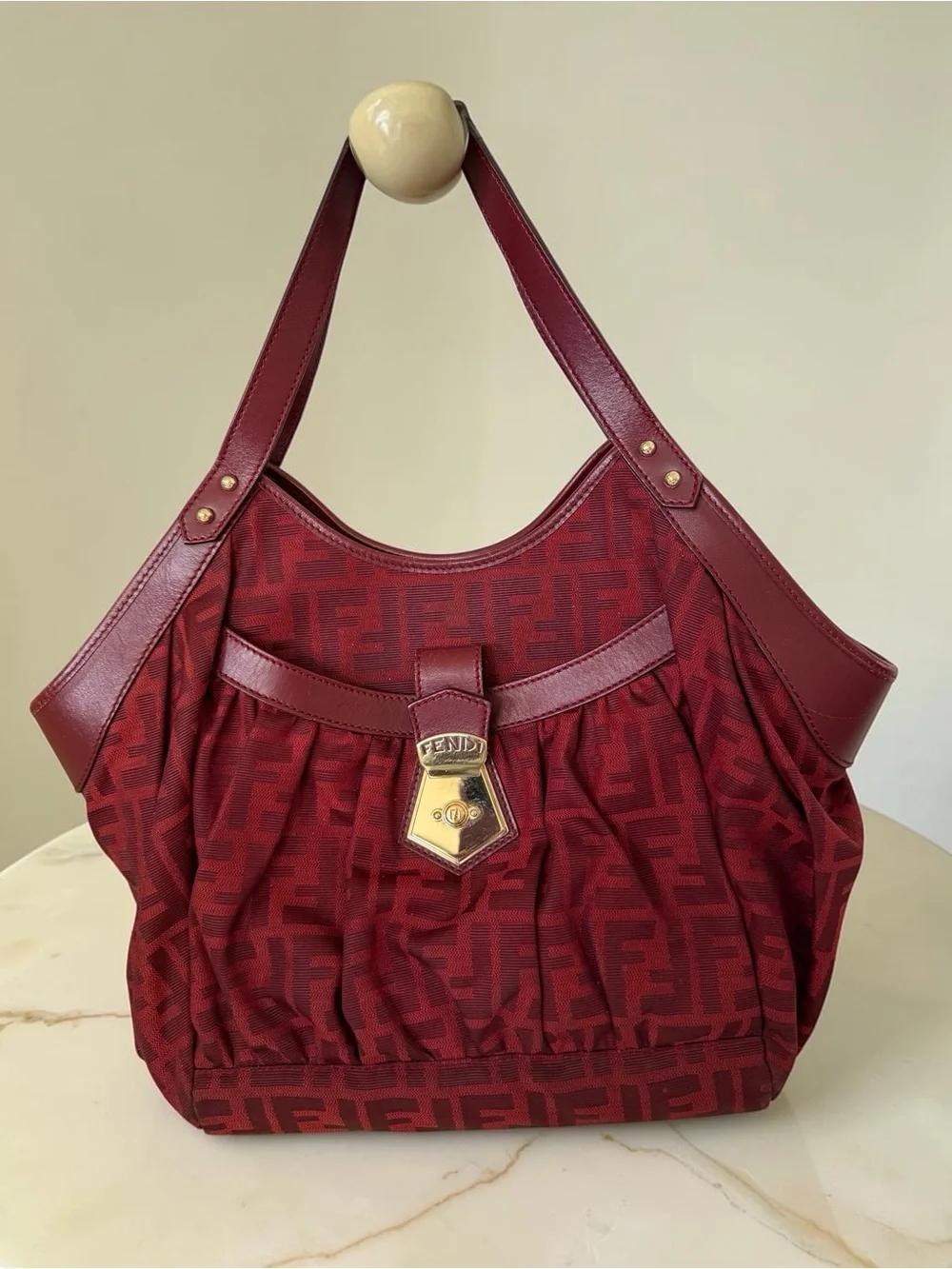 Fendi Red Zucca Canvas and Leather Borsa Chef Tote. - Picture 8 of 13
